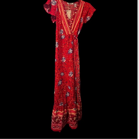 HALCYEEN Elegant Fashion TIE DOWN MAXI DRESS RED SZ MEDiUM NWT BoHo - Picture 9 of 10